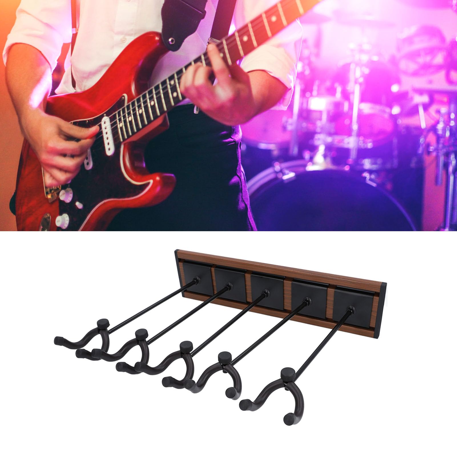 Qqmora Gancio da Parete per Chitarra in Lega di Alluminio Premium con Coperture in Gomma Morbida, Facile Montaggio per Negozi di Chitarre, Uffici (Grano di legno scuro)