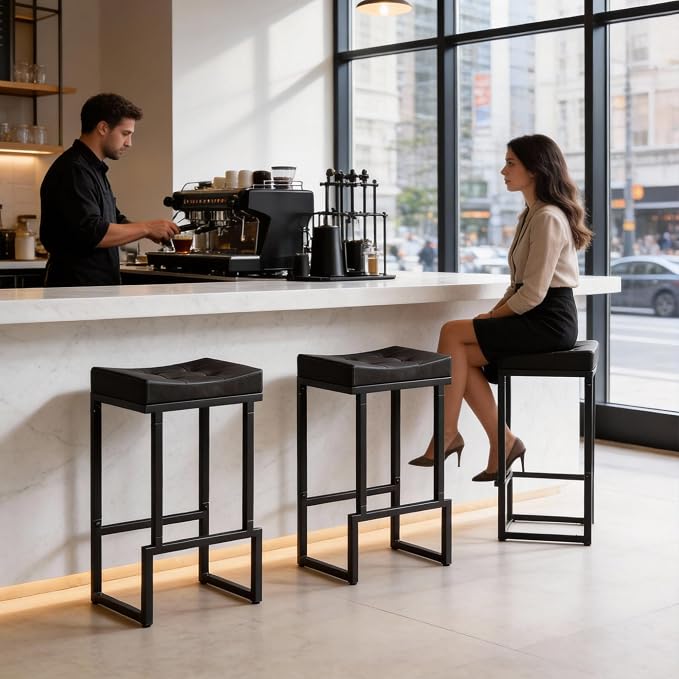 Set de 3 butacos 28" con asiento de cuero sintético sin respaldo miniatura 7