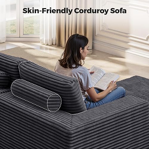 Miniatura 7 de Sofás seccionales modulares de nube de 111 pulgadas con chaise en forma de L, sofá tapizado de asiento profundo sin estructura para sala de estar,