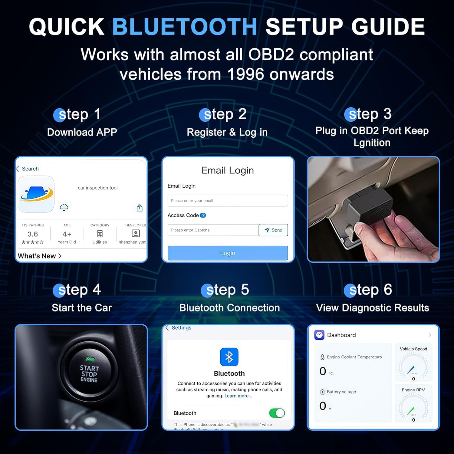 Dispositivo diagnostico OBD2 per tutti i veicoli, lettore auto senza fili con tutte le funzioni OBD2, strumenti diagnostici per auto dopo il 2000 tutte le auto, lettore di errori universale per
