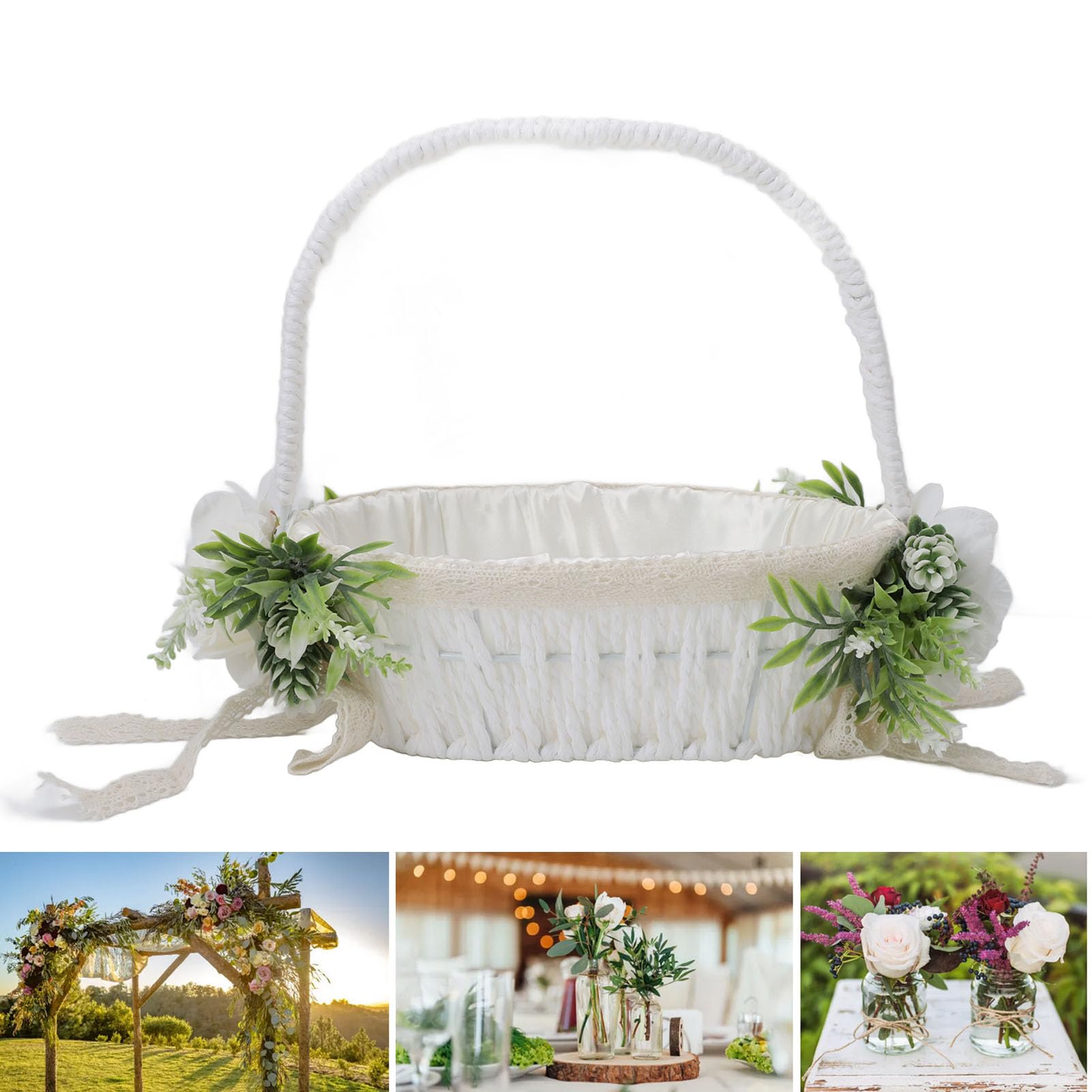 Hochzeits-Blumenmädchenkorb, elegant, handgewebt, Hochzeitsblumenkorb für Brautparty, leichtes und romantisches Design (5799)