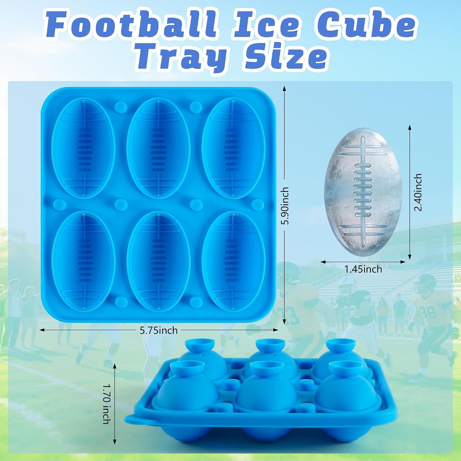 Sidosir 2Pcs Football Ice Cube Tray with Lid, 2.5" Large Silicone Ice Cube Mold for Whiskey, Cocktail, Fruit Drinks, Brandy, Sports Themed Unique Ice Mold Gifts for Rugby Enthusiasts