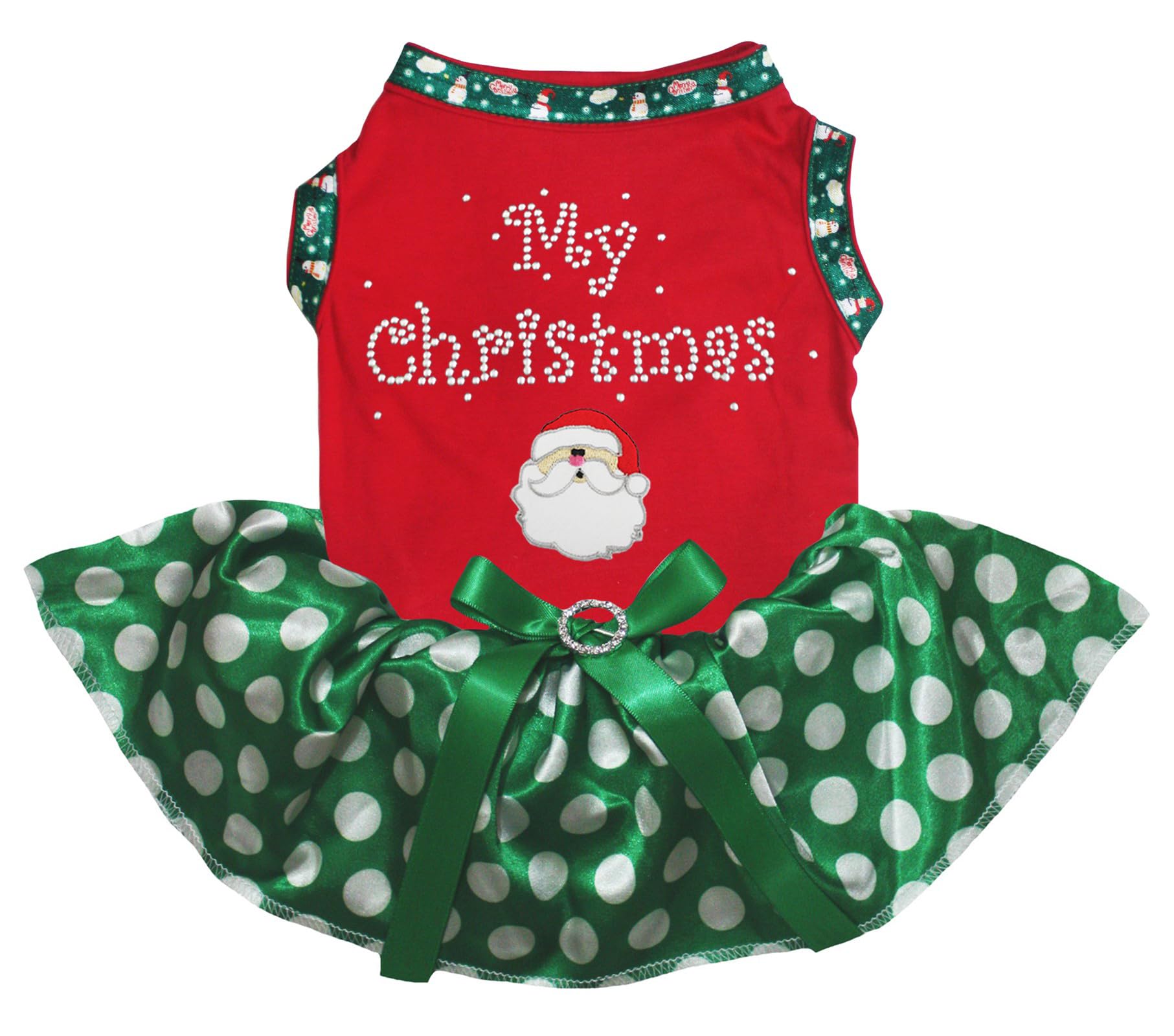 Petitebelle My Christmas Santa Claus Puppy Dog Dress (Red/Green Dots, Medium) โ image 1