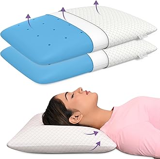 MY ARMOR Cooling Gel Memory Foam Pillow for Neck Pain & Shoulder Pain, Orthopedic Pillow for Sleeping, Thin Size - 24.5x15.5x4 Inches, with Checks Pattern Pillow Cover - 350GSM, White, Pack of 2