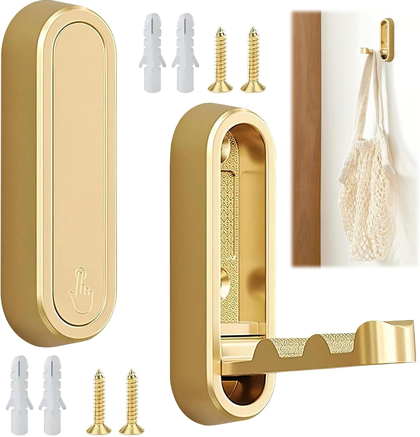 2 Pack Gold Foldable Wall Hooks for Hanging Coats, Towels, Bags