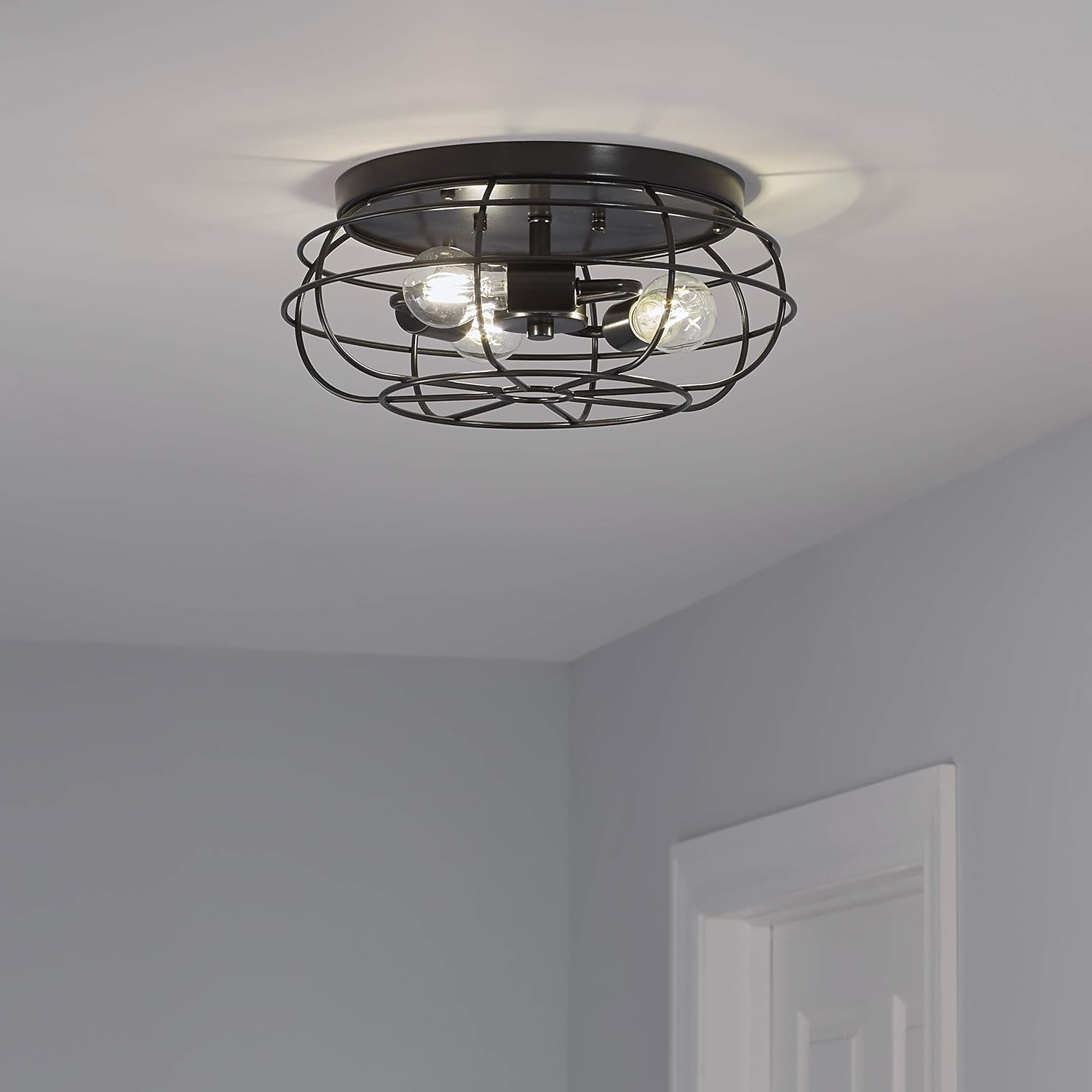 Linea di Liara Cartaro 3 Light Industrial Semi Flush Mount Bronze Rustic Farmhouse Ceiling Light Fixture Flush Mount Bedroom Hallway and Kitchen Lighting Fixture, LED Bulbs Included, UL Listed