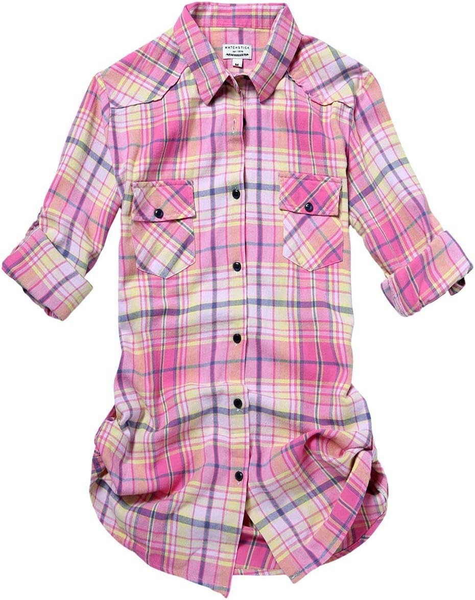 Match Womens Button Down Flannel Plaid Shirts roll up Long Sleeve Shackets Business Blouse Top
