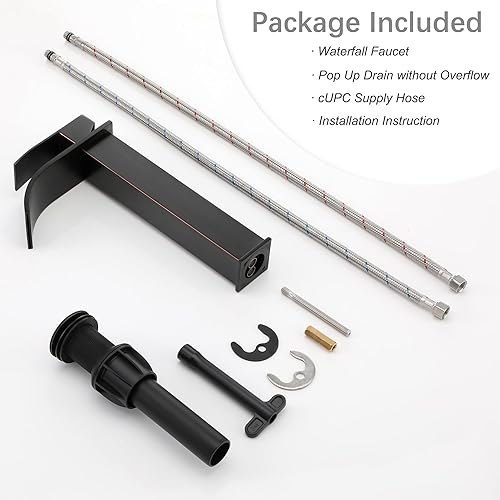 Miniatura 7 de JXM1221BG - Grifo de baño dorado cepillado con manguera de suministro y drenaje desplegable, grifo de cascada de una sola manija para fregadero de