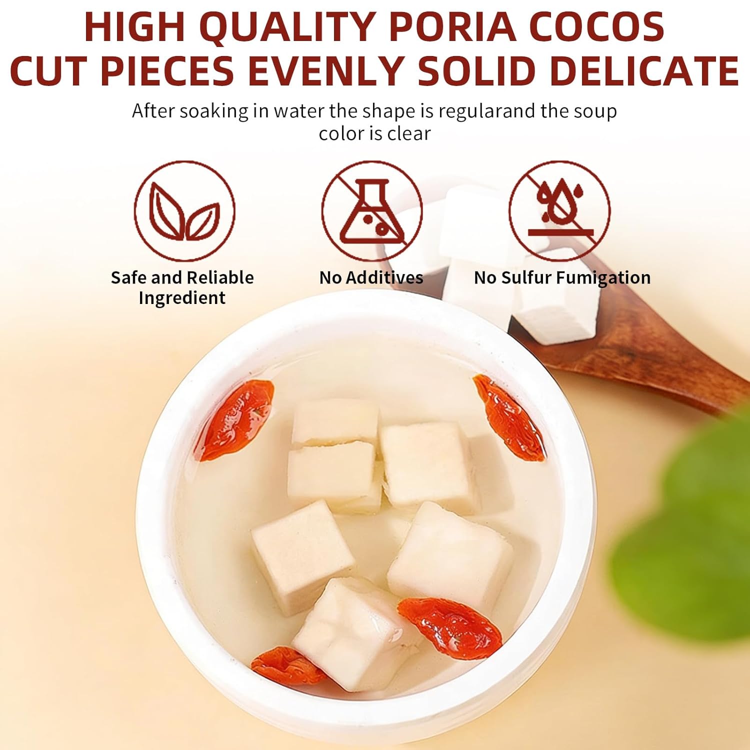 Baihuatang Natural Poria Cocos for Tea 10.58oz/ 300g Grade AAA (Super Grade) Wild White Poria Cocos Fu Ling No Sulfur Fumigation 茯苓 白茯苓