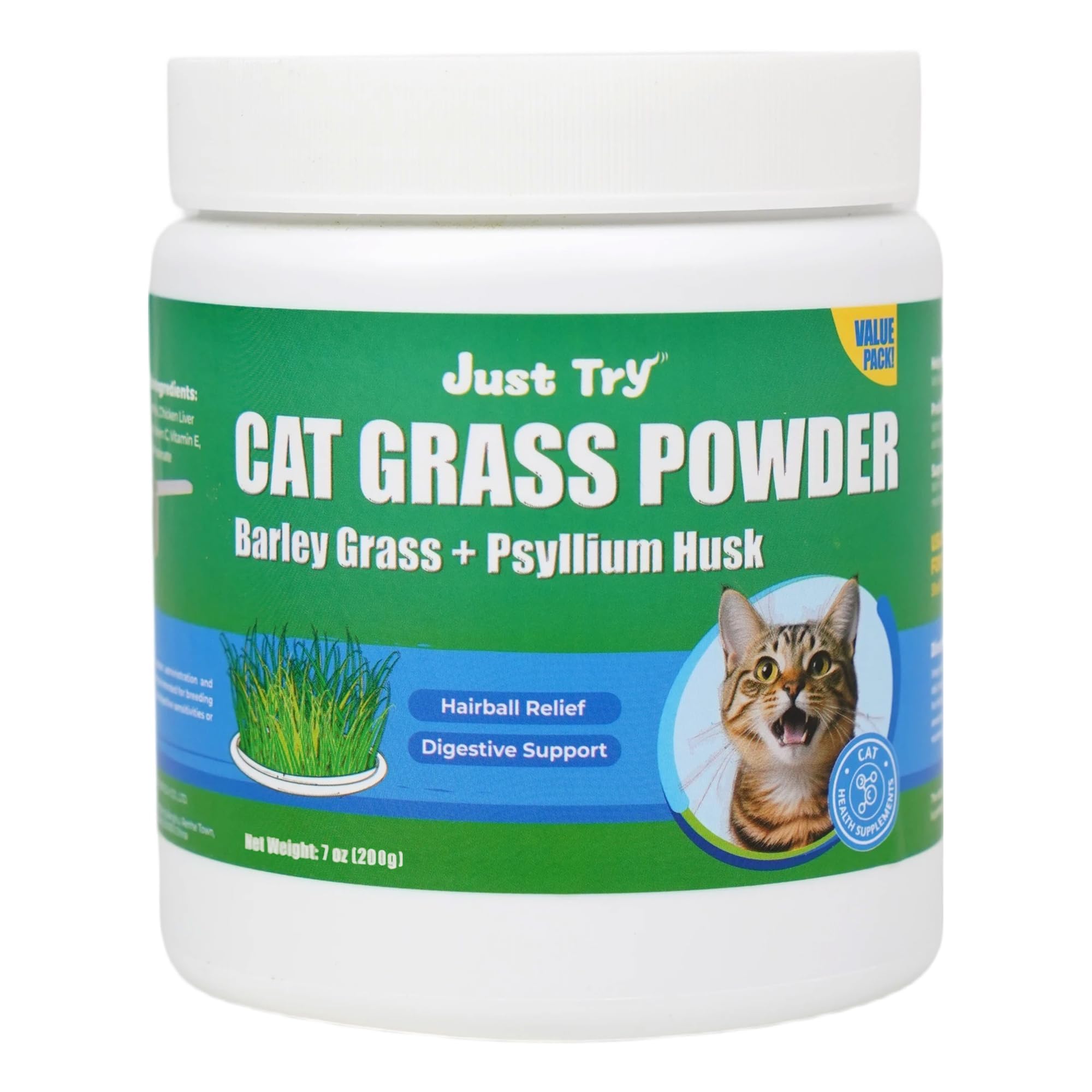Just Try Cat Grass Powder, Hairball Remedy & Gut Support for Cats 200g