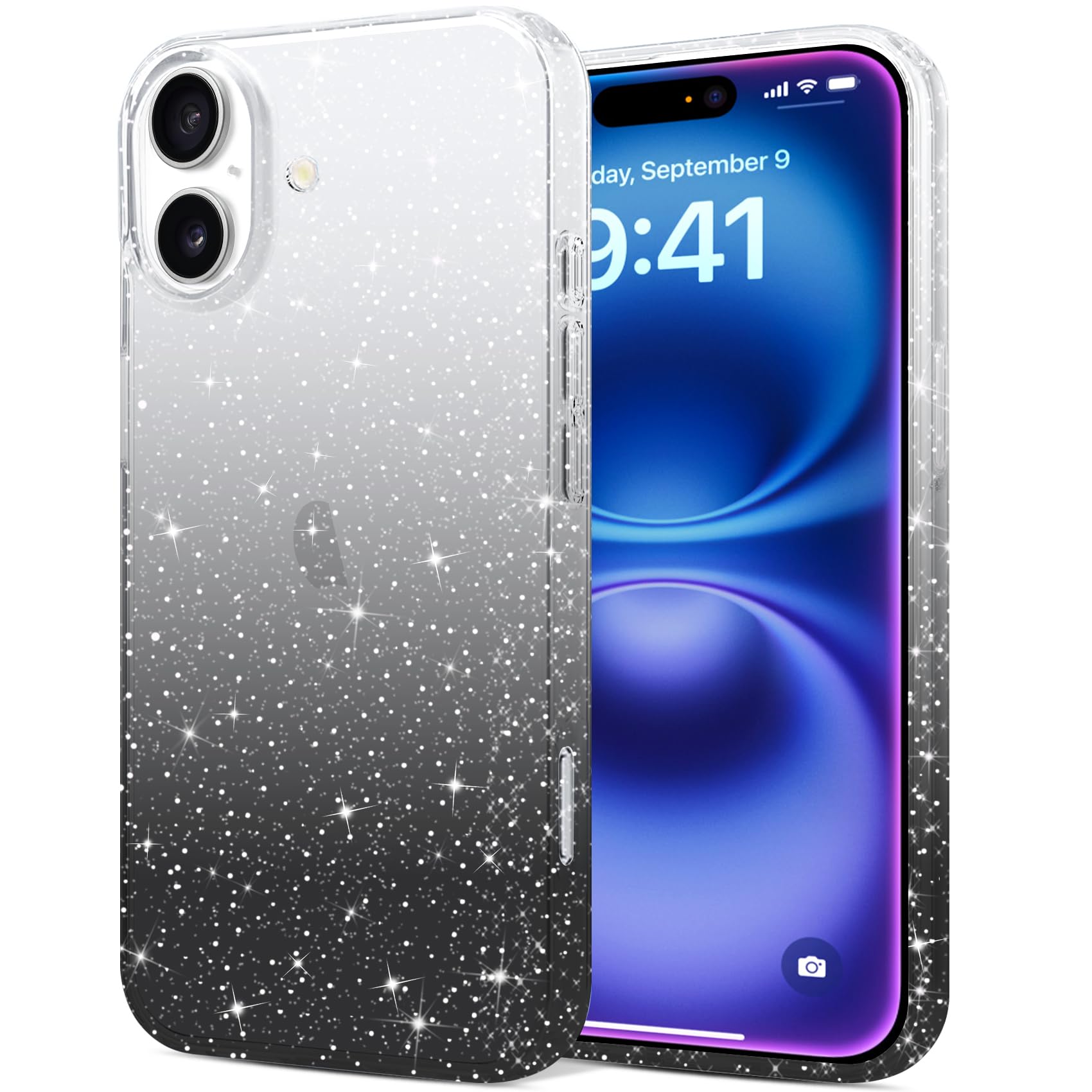 JJGoo Compatible with iPhone 16 Case Clear Glitter, Sparkle Soft TPU Transparent Shockproof Women Girls Slim Bling Sparkly Bumper Cover Phone Case for