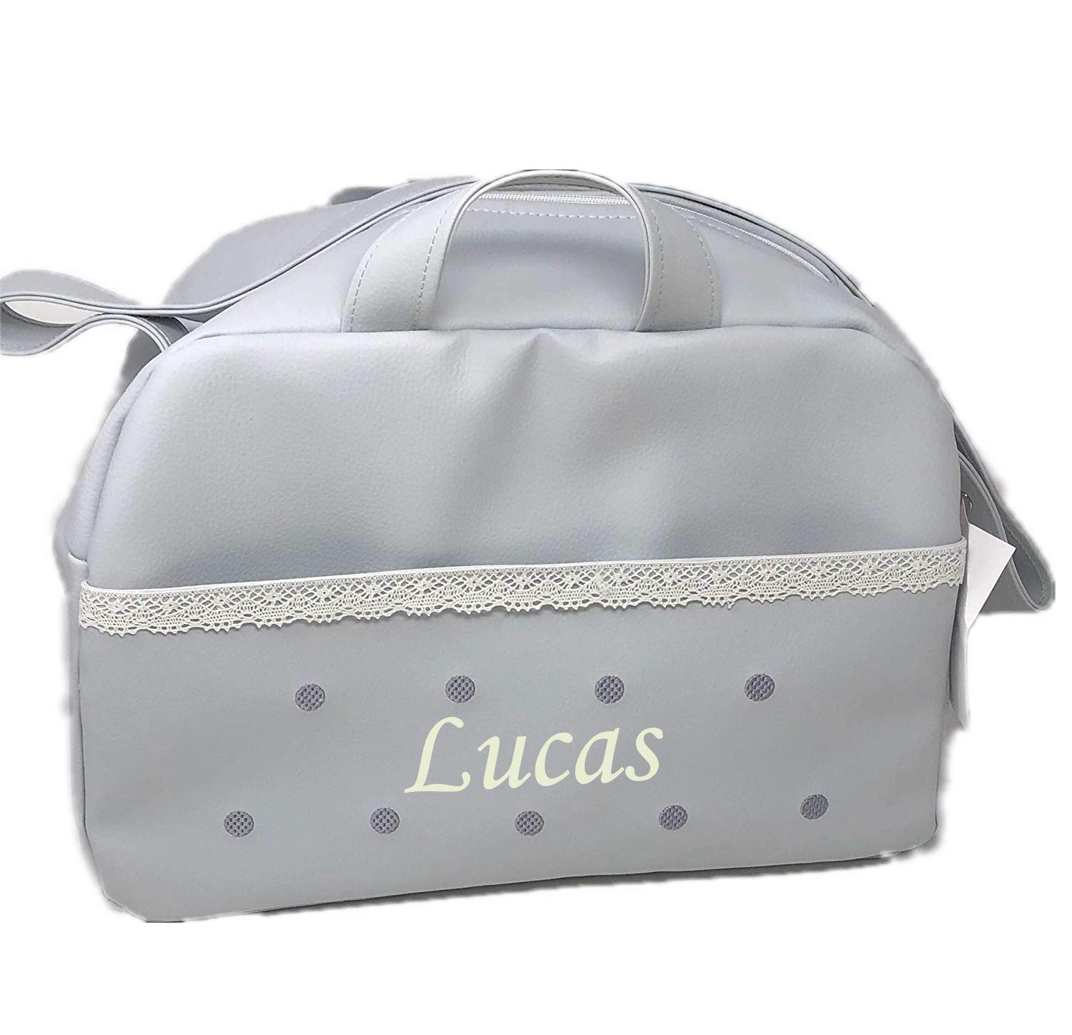 danielstore- Bolso Personalizado Bebe Carrito bebe con nombre bordado. Levante gris