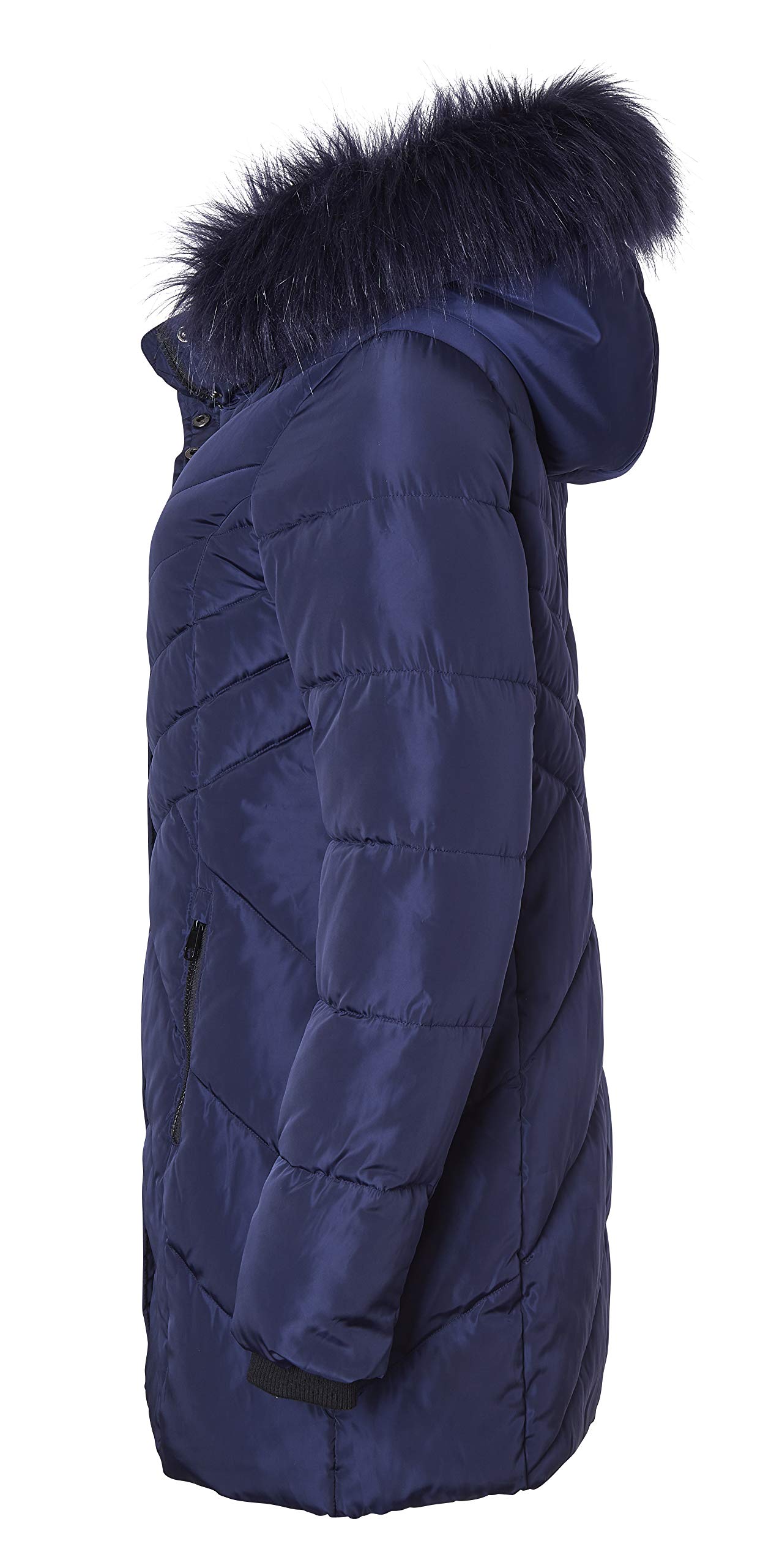 Sportoli Women Long Quilted Plush Lined Outerwear Puffer Jacket Winter Coat with Fur Hood - Navy (2X)