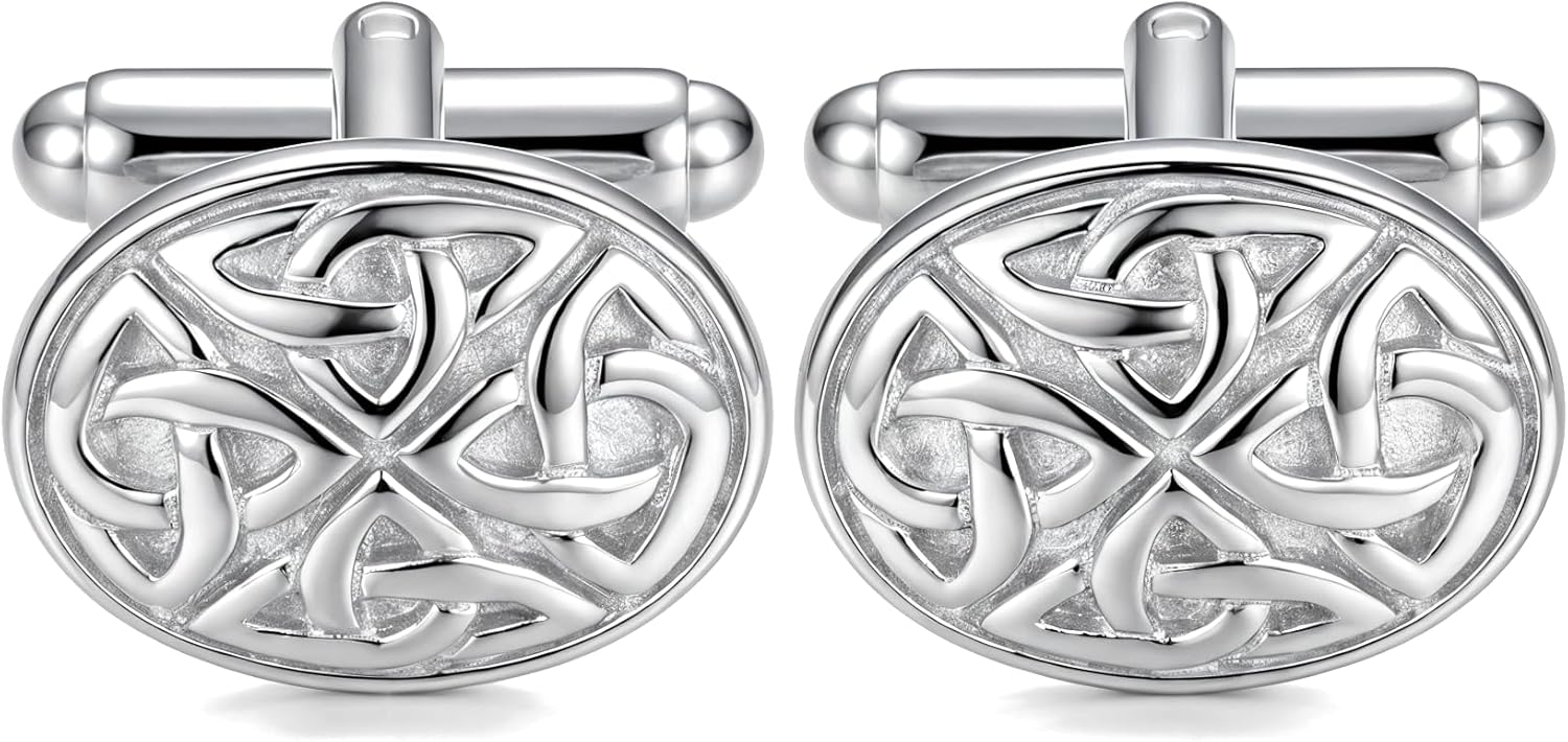 Alexander Castle Men's Cufflinks 925 Sterling Silver Celtic - 17mm x 12mm Oval Celtic Trinity Cufflinks with Jewelry Gift Box
