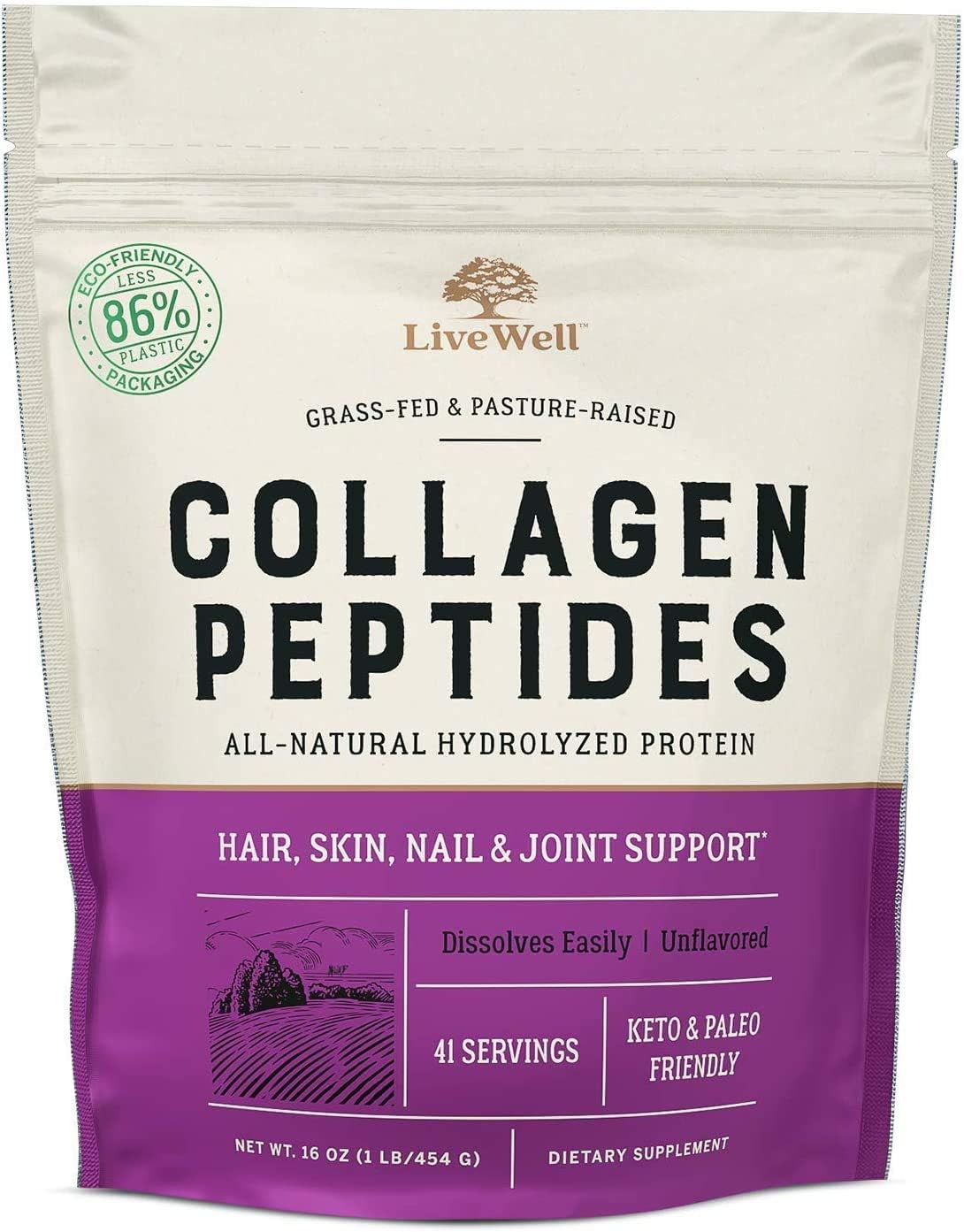 Live Conscious Collagen Peptides Powder - Naturally-Sourced Hydrolyzed Collagen Powder - Hair, Skin, Nail, and Joint Support - Type I &amp; III Grass-Fed Collagen Supplements for Women and Men - 16oz