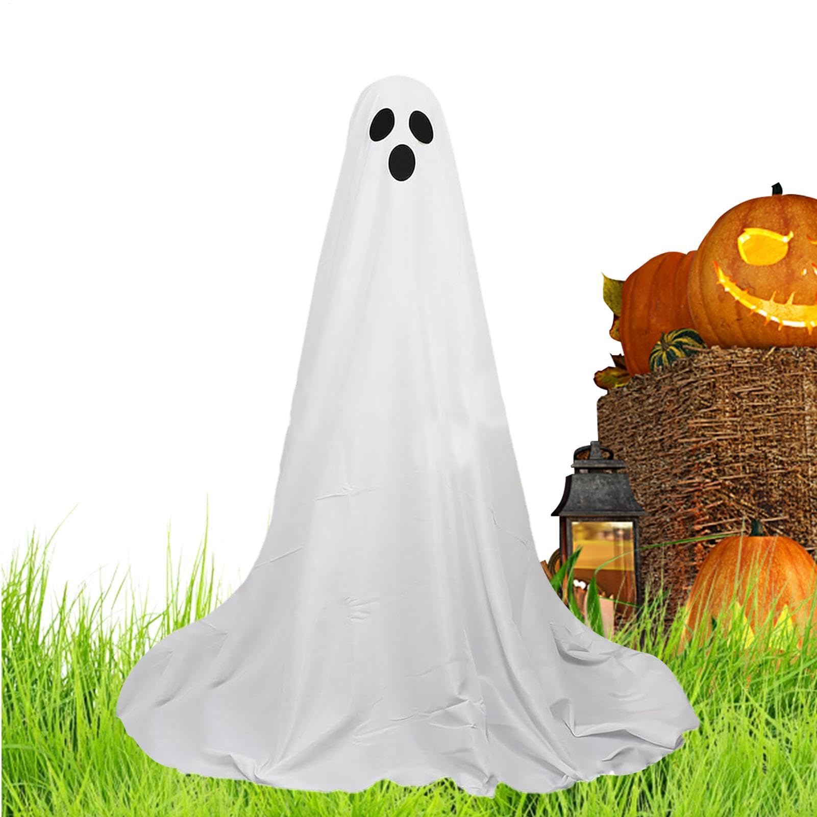 Décor fantôme d'Halloween avec figurines lumineuses en tissu blanc pour jardin
