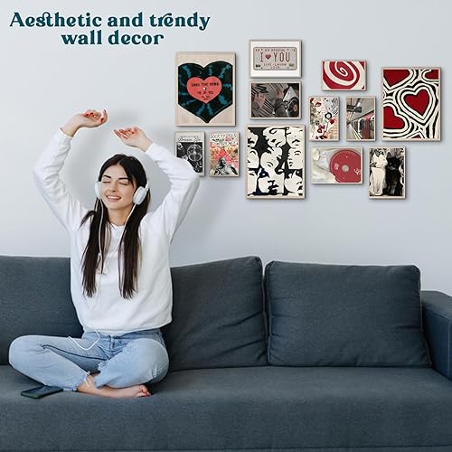 Miniatura 2 de Elegend 12 piezas de decoración de habitación de niña del centro  imágenes retro de estrellas de rock rojas, impresiones artísticas de pared Y2k