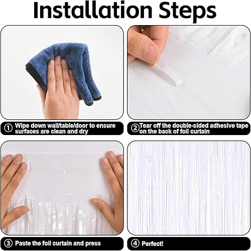 Miniatura 4 de Paquete de 5 cortinas de fondo de flecos de papel de aluminio blanco de 3.3 x 6.6 pies, cortinas de fondo de serpentina, decoraciones de fiesta de