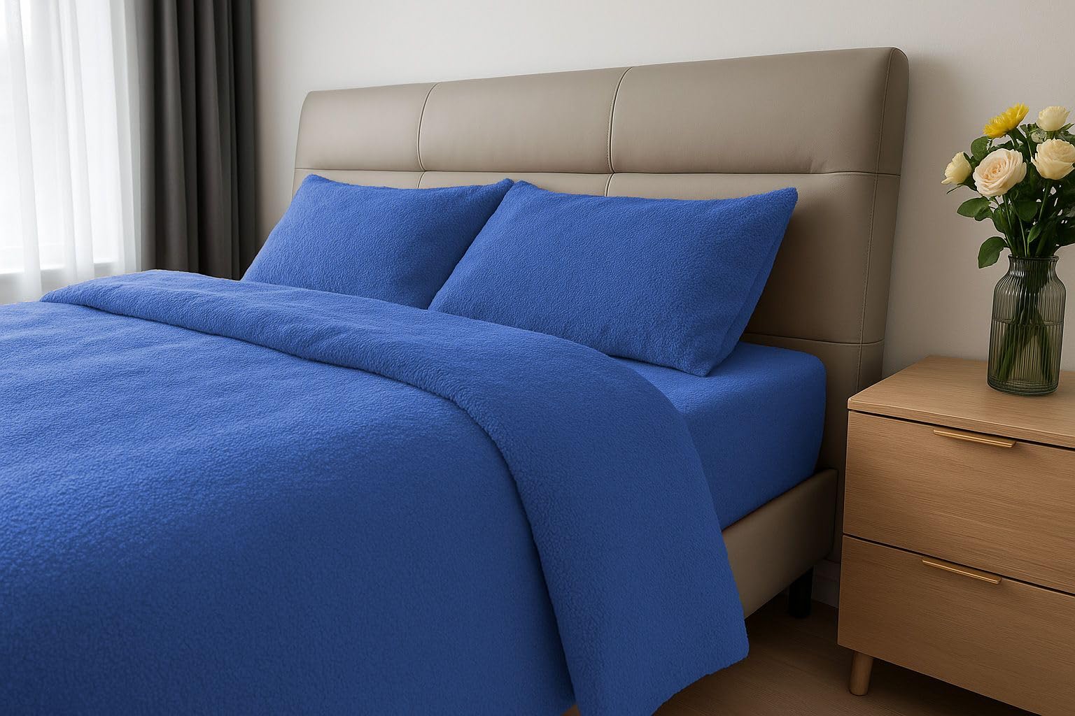 John Aird Teddy Fleece Duvet Cover Quilt Bedding Set With Pillow Cases (Blue, King) โ image 1