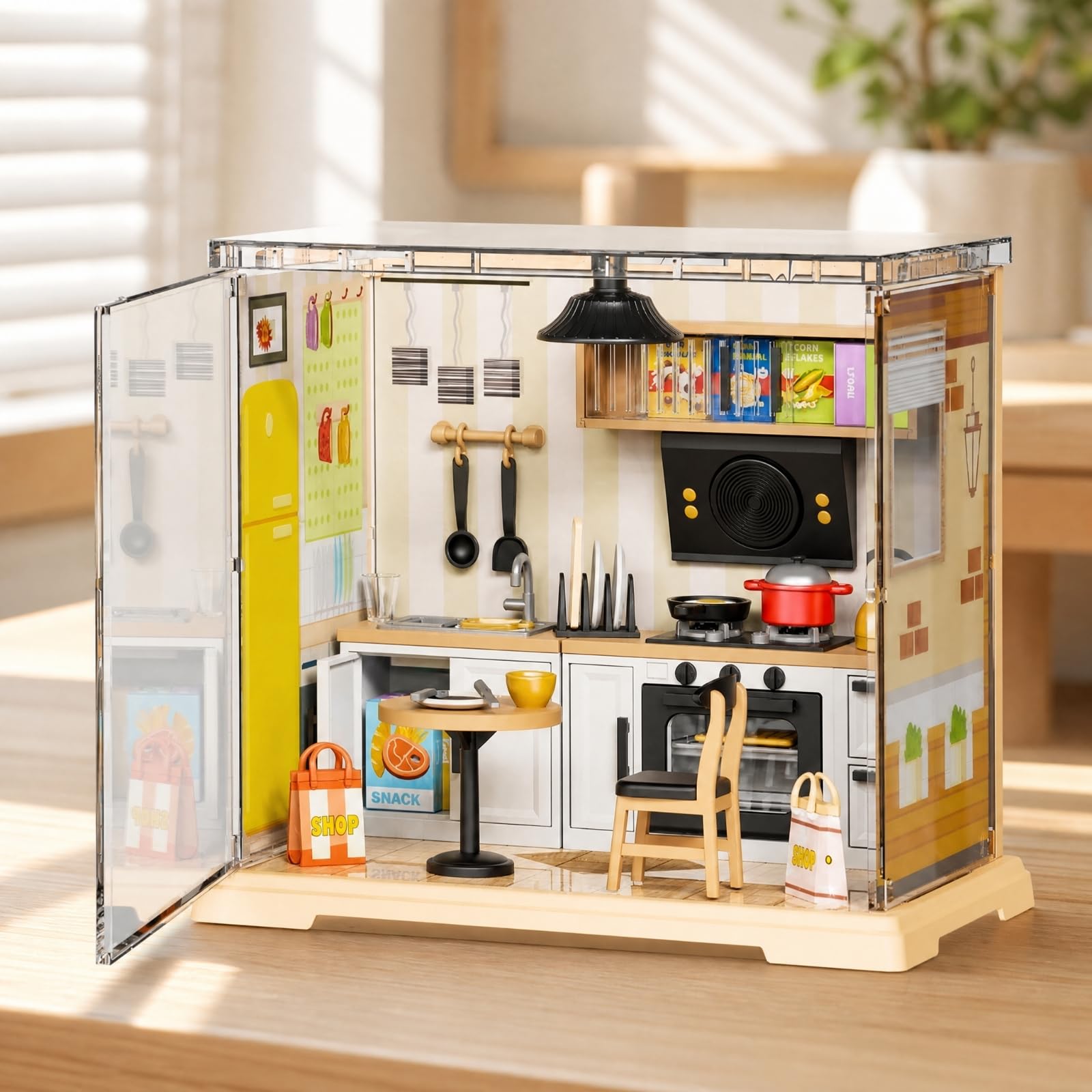 Juguete Montaje Cocina Miniatura Educativo Escena Cocina en Miniatura con Puerta Abatible Artesanía para Manualidas Manualidas