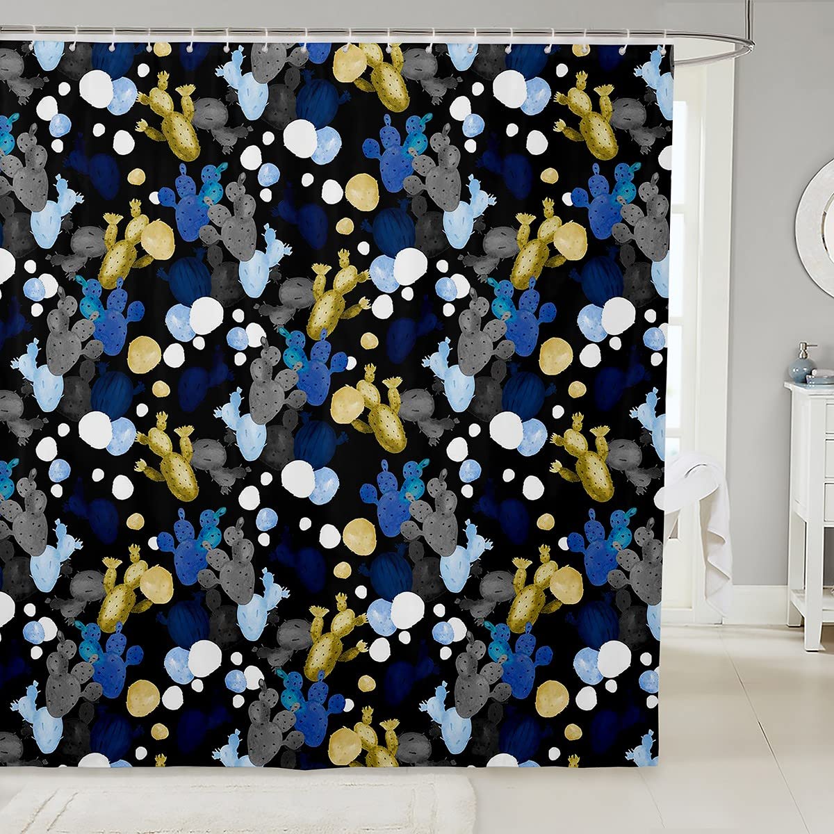 Cactus Bathroom Shower Curtain Boho Succulent Shower Curtain For Kids Boys Girls Colorful Pebble Stone Bath Curtain with Hooks Exotic Natural Waterproof Fabric Bathroom 72x78 Inch