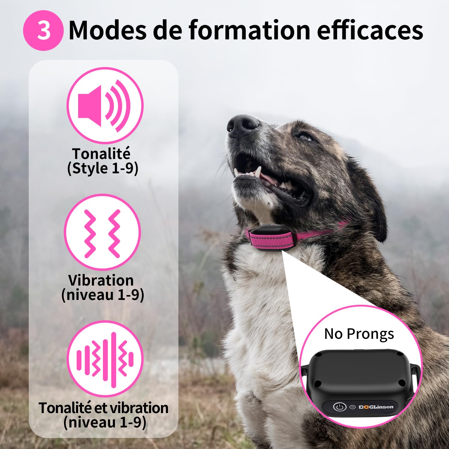 Collier de Dressage Pour Chien sans Choc - Collier Vibrant Pour Chien, Portée 1000m, 9 tonnellate e modalità di vibrazione, Pour Chiens Petit, Moyen et Grand - senza Douleur