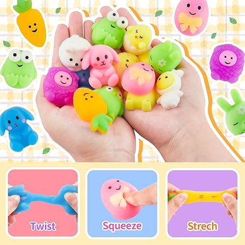 Miniatura 2 de FLMRIOY 28 juguetes de Pascua para apretar, juguetes Kawaii de conejito de pollo, juguetes para aliviar el estrés para niños y niñas, rellenos de