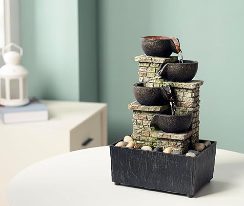 Miniatura 7 de Fuente de cascada de 9.3 pulgadas, 4 niveles, fuente de cascada para interiores, fuentes de agua de relajación, fuente de meditación, fuente de