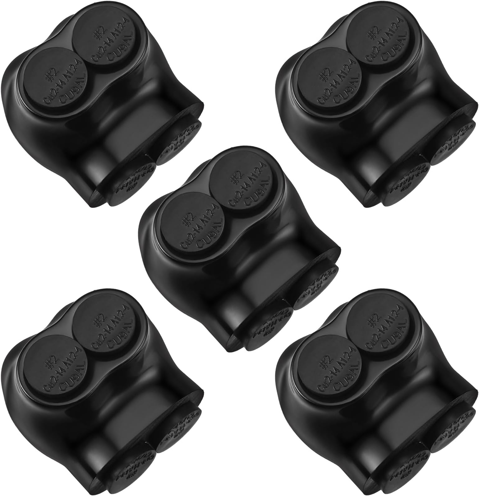 5 Pcs Insulated Multi Cable Connectors 2 Port Single Entry Splice Electrical Power Connector Black Interconnect Terminals Pre Filled (2-14 Awg Wire Range)