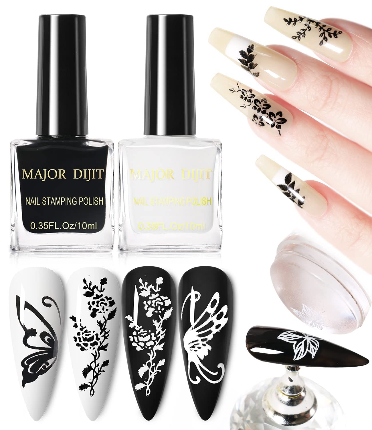 DouborQNail Art Stamping Polish Set - White & Black Manicure Image Stamp Polish Varnish 2 Bottles