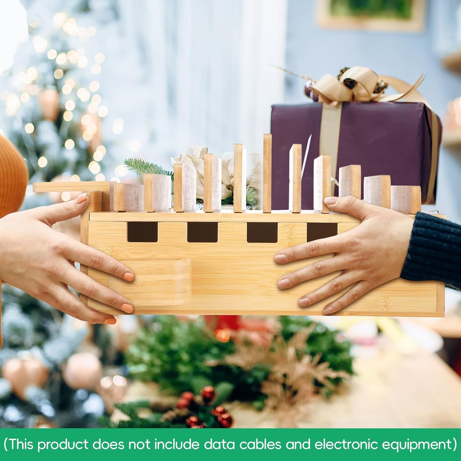 CroBlissful 10ポート 竹製充電ステーション 腕時計&amp;イヤホンスタンド付き 複数のデバイス用 電子機器デスクトッ