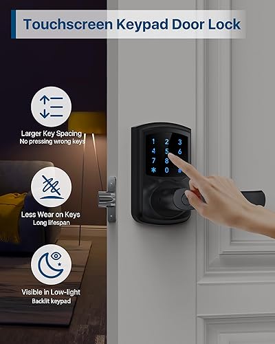 Miniatura 3 de HIDALIFE Cerradura de puerta de entrada sin llave con teclado y manija para puertas delanteras, cerradura de puerta electrónica con pantalla táctil,