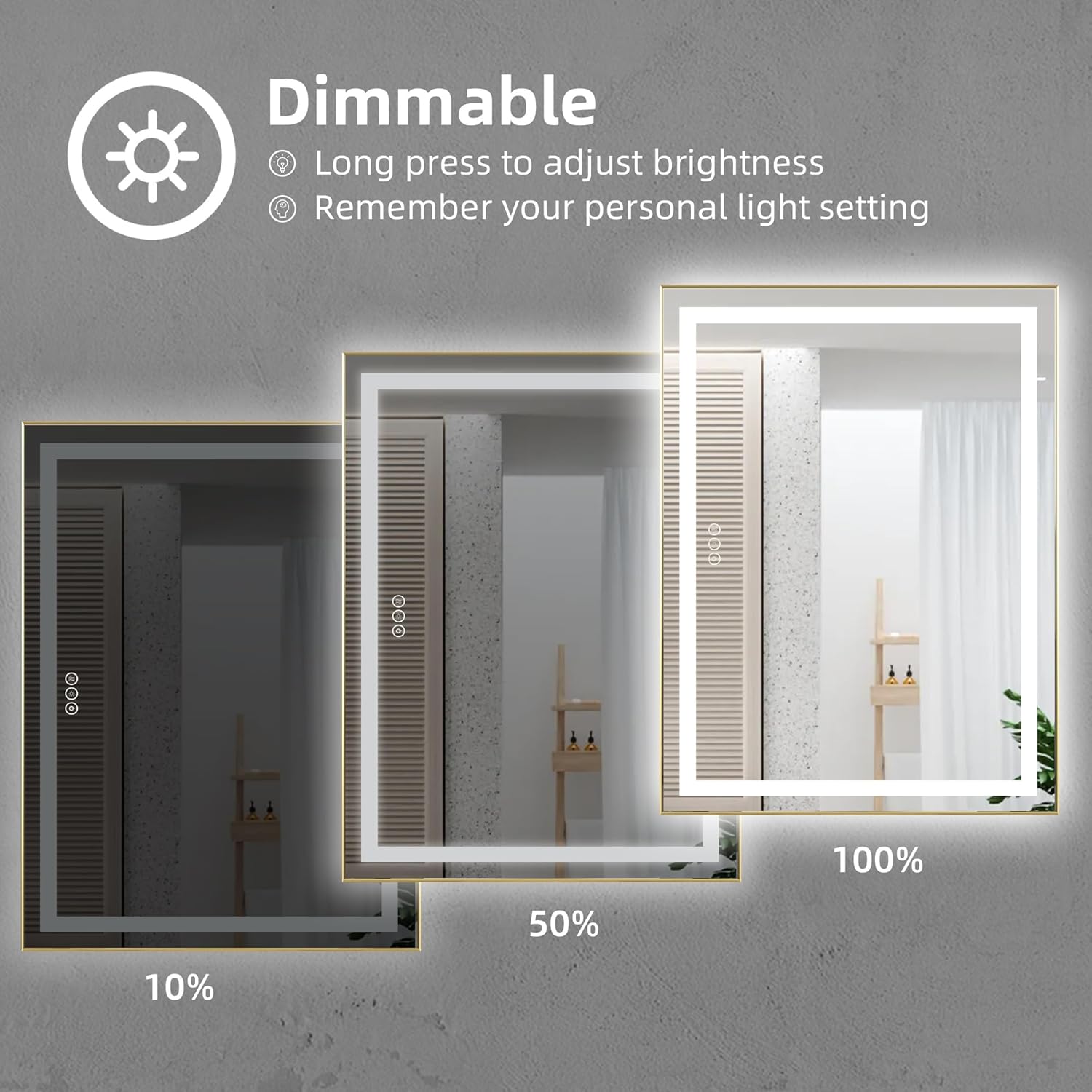 Gold Frame LED Bathroom Mirror with Backlit & Front Light, 48"x24" Anti-Fog, Memory Function, Dimmable Color & Brightness,CRI90+, IP54 Waterproof, Horizontal/Vertical, Wall Mounted