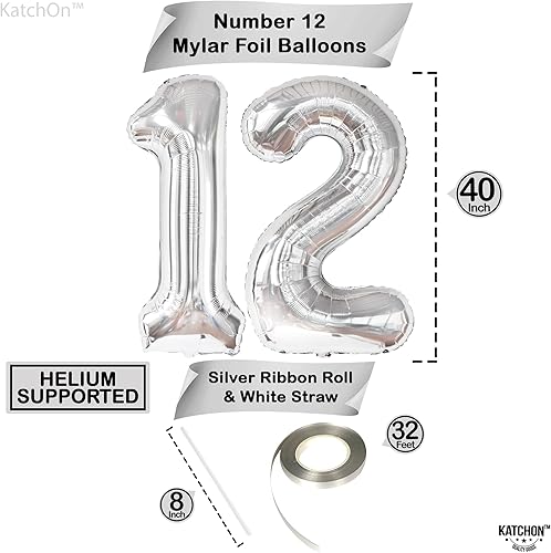 Vista 71 de KatchOn, Globo verde oscuro del número 12, 40 pulgadas, globos verdes del número 12 para decoraciones de cumpleaños de 12