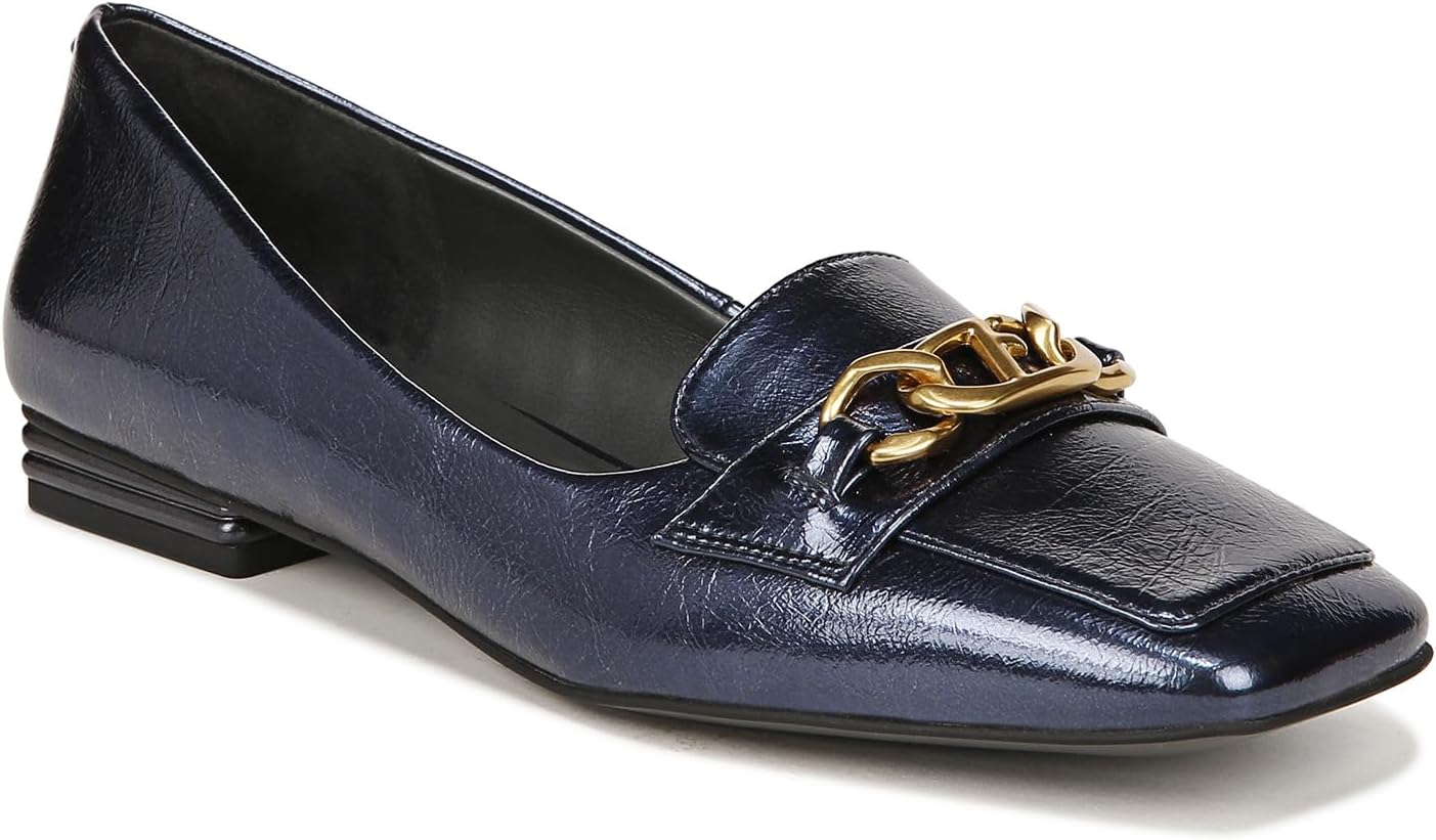 Franco Sarto Womens Tiari Slip On Square Toe Loafers Midnight Blue Metallic 8 M