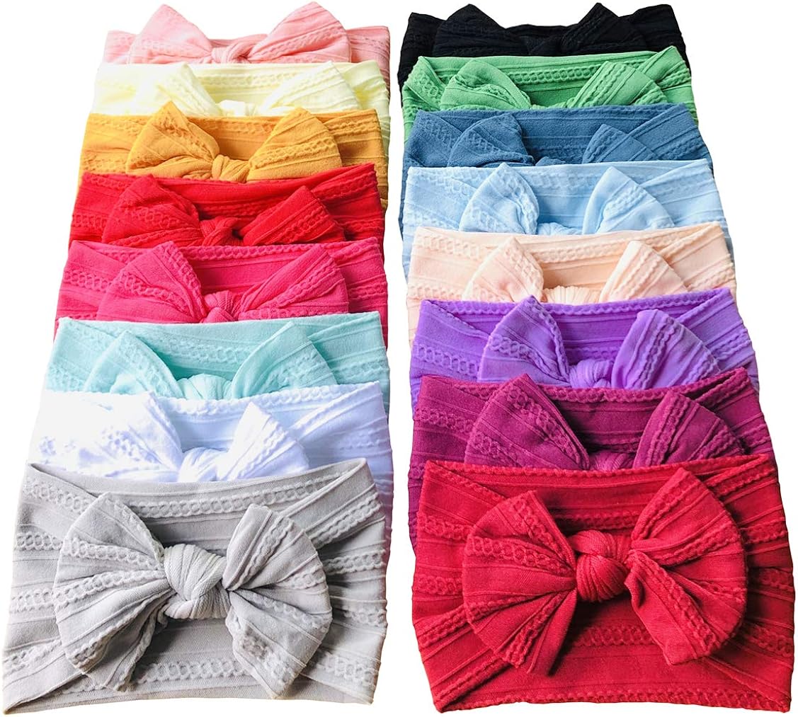 Baby Girl Bows Nylon Headbands Jacquard Design for Newborn Infant Toddler Little Girls
