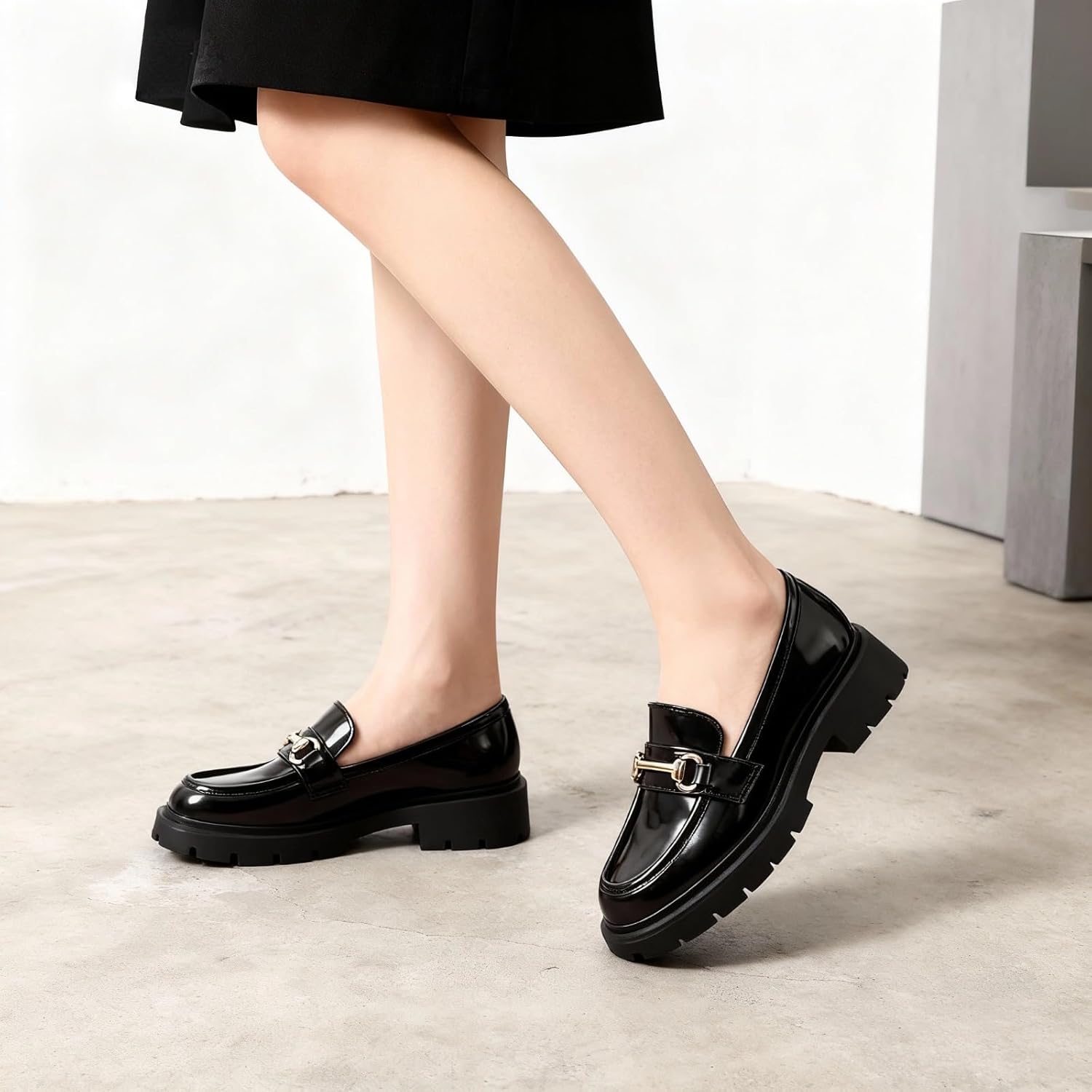 Women's Chunky Platform Loafers with Buckle Patent Leather Black Penny Loafers Fashion Office Work Business School Dressy Casual Shoes Comfortable Slip-on - Image 2