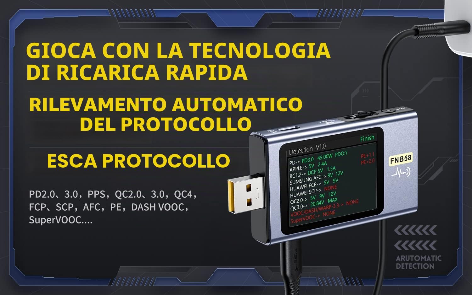 DollaTek FNB58 Voltmetro digitale Amperometro USB Tester TYPE-C Rilevamento rapido della carica Trigger Misurazione della capacità con bluetooth 4-28V Tensione di monitoraggio