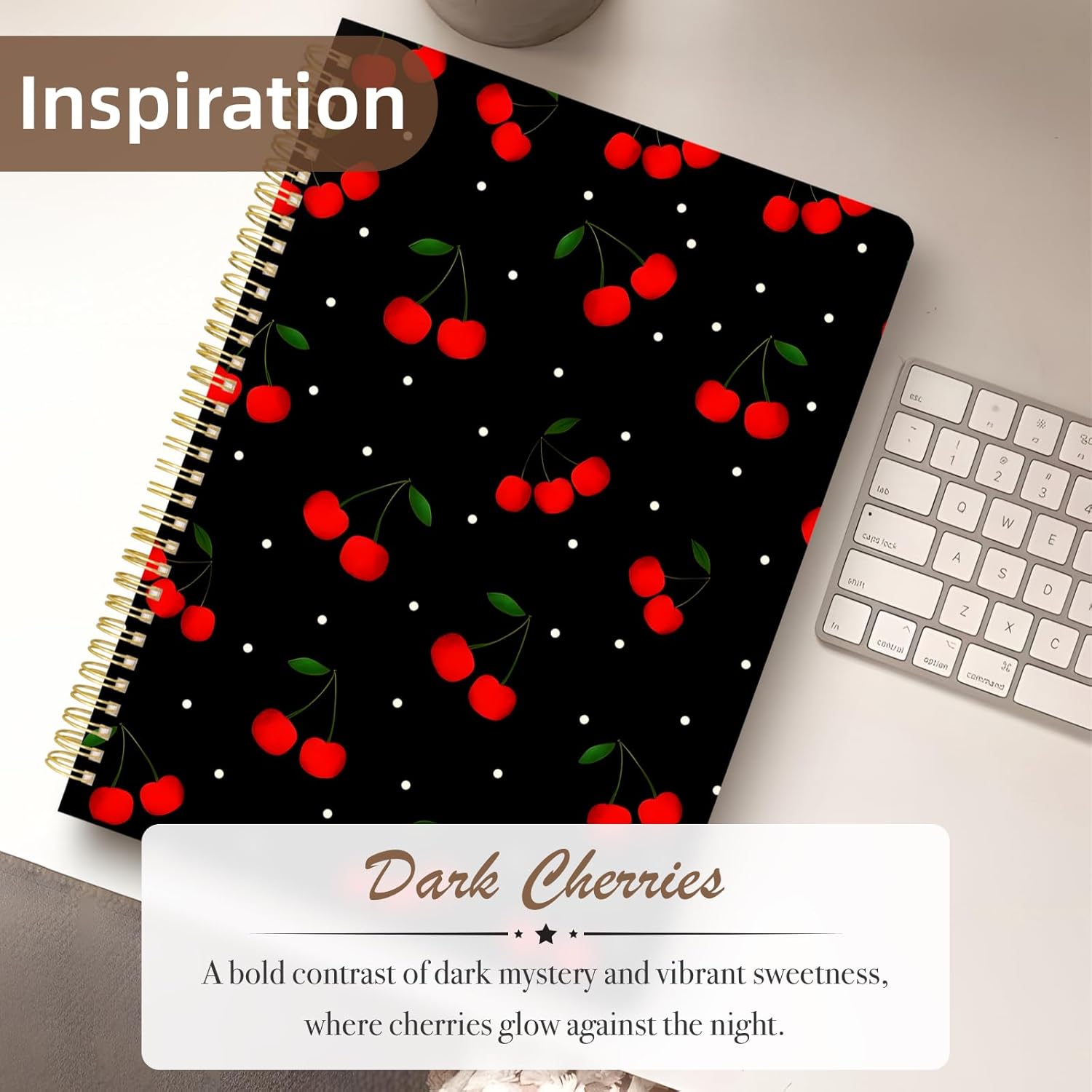 Cute Spiral Notebook journal A4 Aesthetic Pretty Design for Women Girls Kawaii with Pocket, 8.5 x 11 inch, Lined, Cherry - Image 3