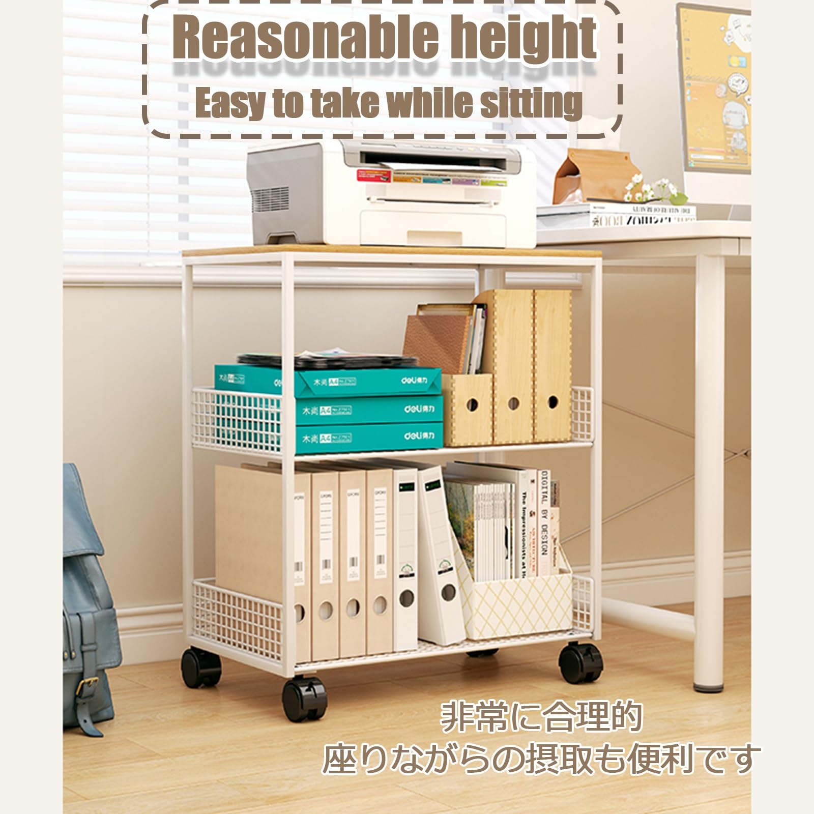 Mensola Porta Stampante Supporto per Stampante A 2 Livelli Mobili per Stampanti Carrello Porta Stampante Supporto per Stampante in Legno Porta Stampante da Scrivania(White,3rd Floor)