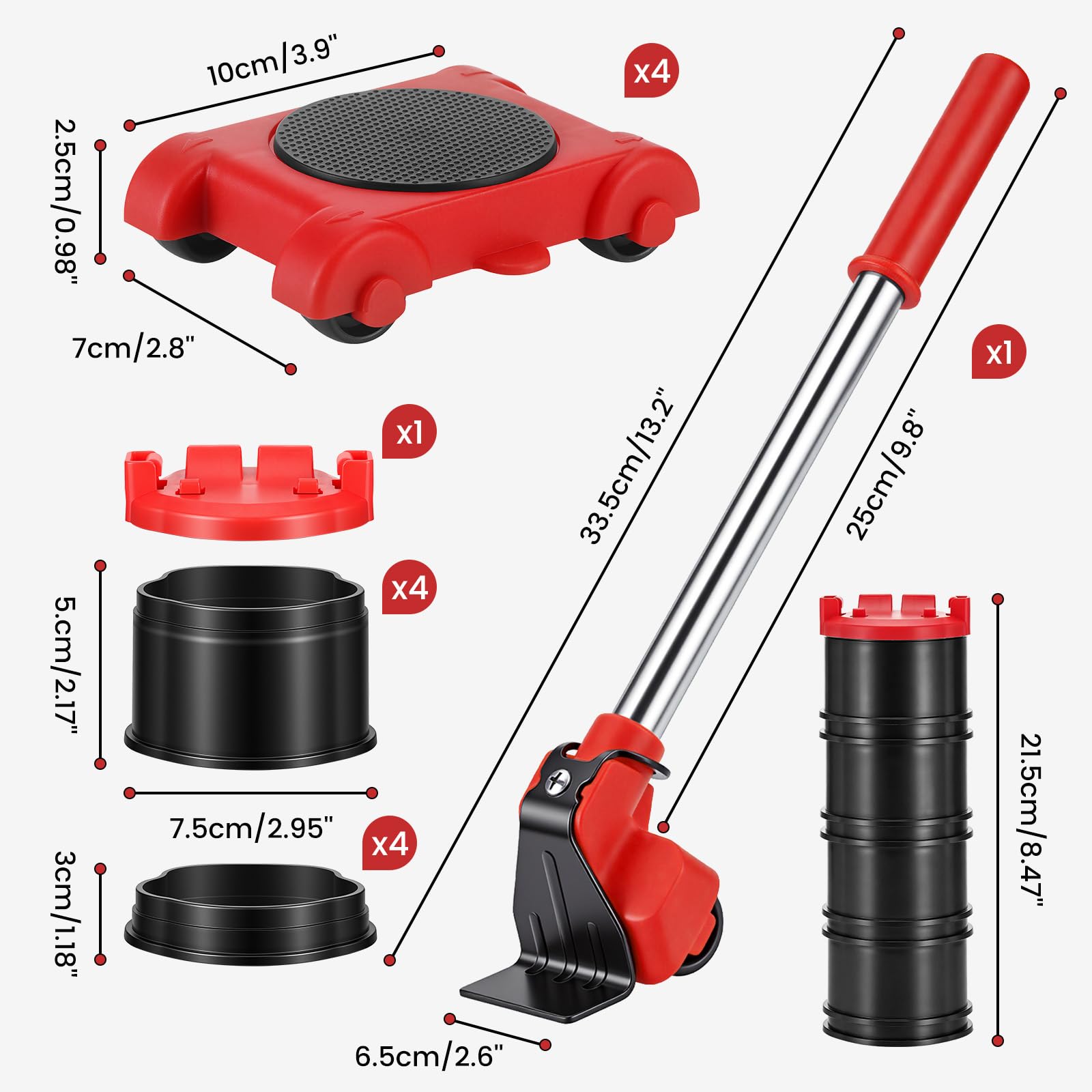 Soulever Meuble Lourd Kit, Leve Meuble avec Lève-Charge et 4 Roues Pivotantes, Kit de Deplace Meuble a Roulette pour Déménagement Meubles Lourds, Armoire, Réfrigérateur, Canapé