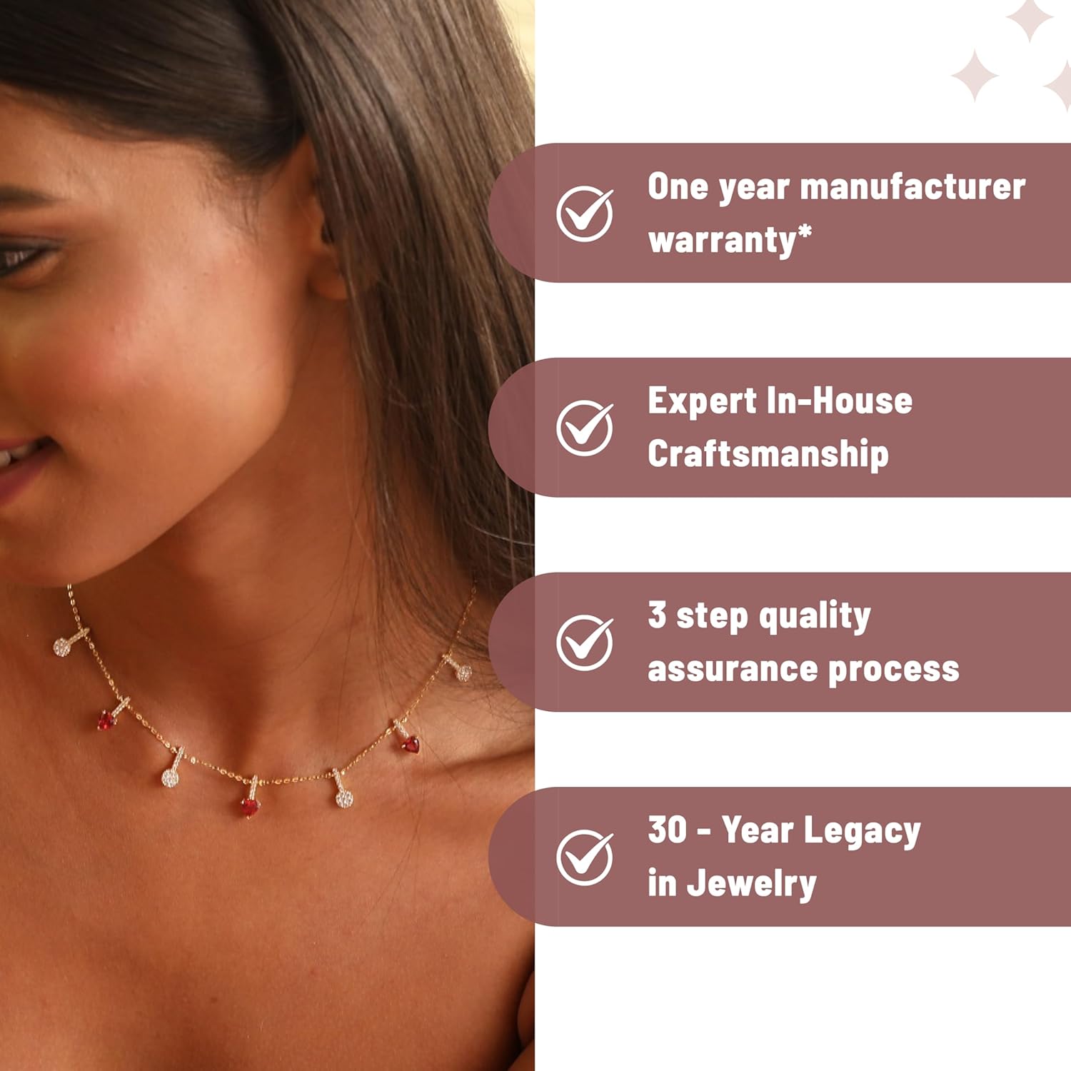 TARINIKA 925 Sterling Silver Heart CZ Charm Necklace, 1.0-Micron Gold & Rose Gold Plated, Dainty Pink Semi-Precious Stone Minimalist Jewelry for Women, Adjustable Chain, Romantic Gift for Her - Image 4