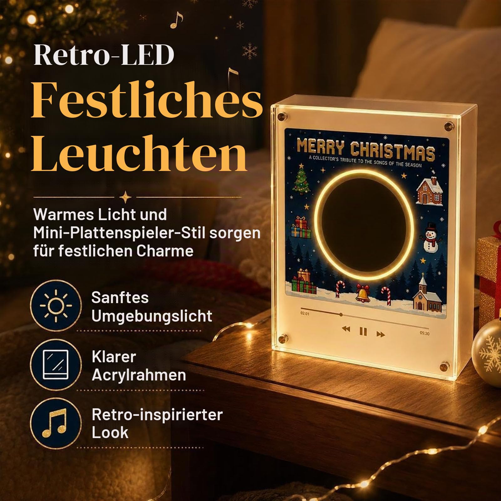 Magnetische Kühlschrank-Vinyl-Spieluhr Weihnachten, 9 Mini-Vinylscheiben