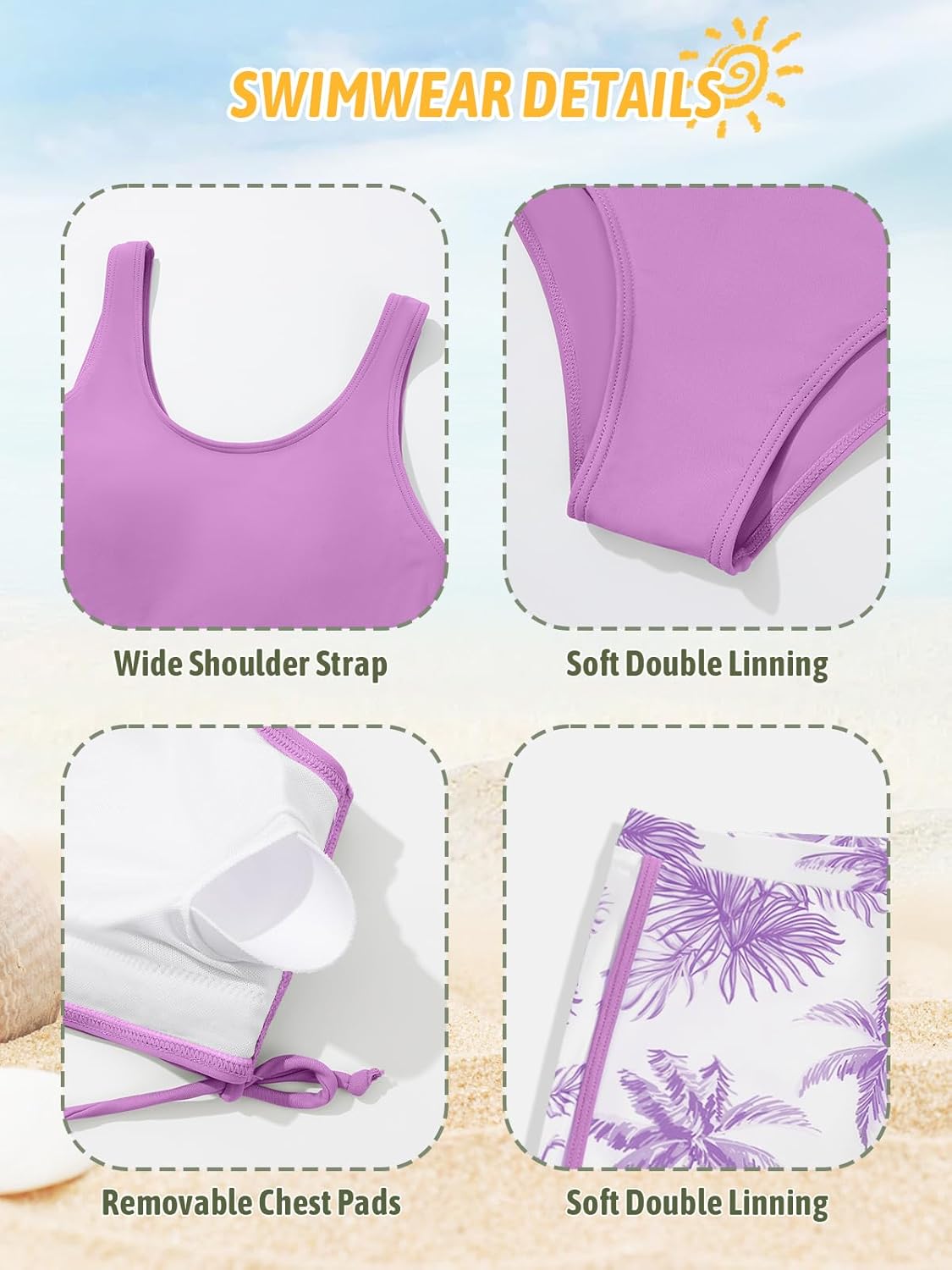 Girl's 3 Piece Bikini Bathing Suit Printed Sport Swimsuits with Shorts Cove Up Sets Teen Girl's Swimwear - Image 9