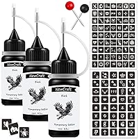 Vista 10 de Tinta de tatuaje temporal y plantillas para adultos, adolescentes y niños, kit de tatuaje temporal agradable a la piel, negro, rojo, marrón, verde