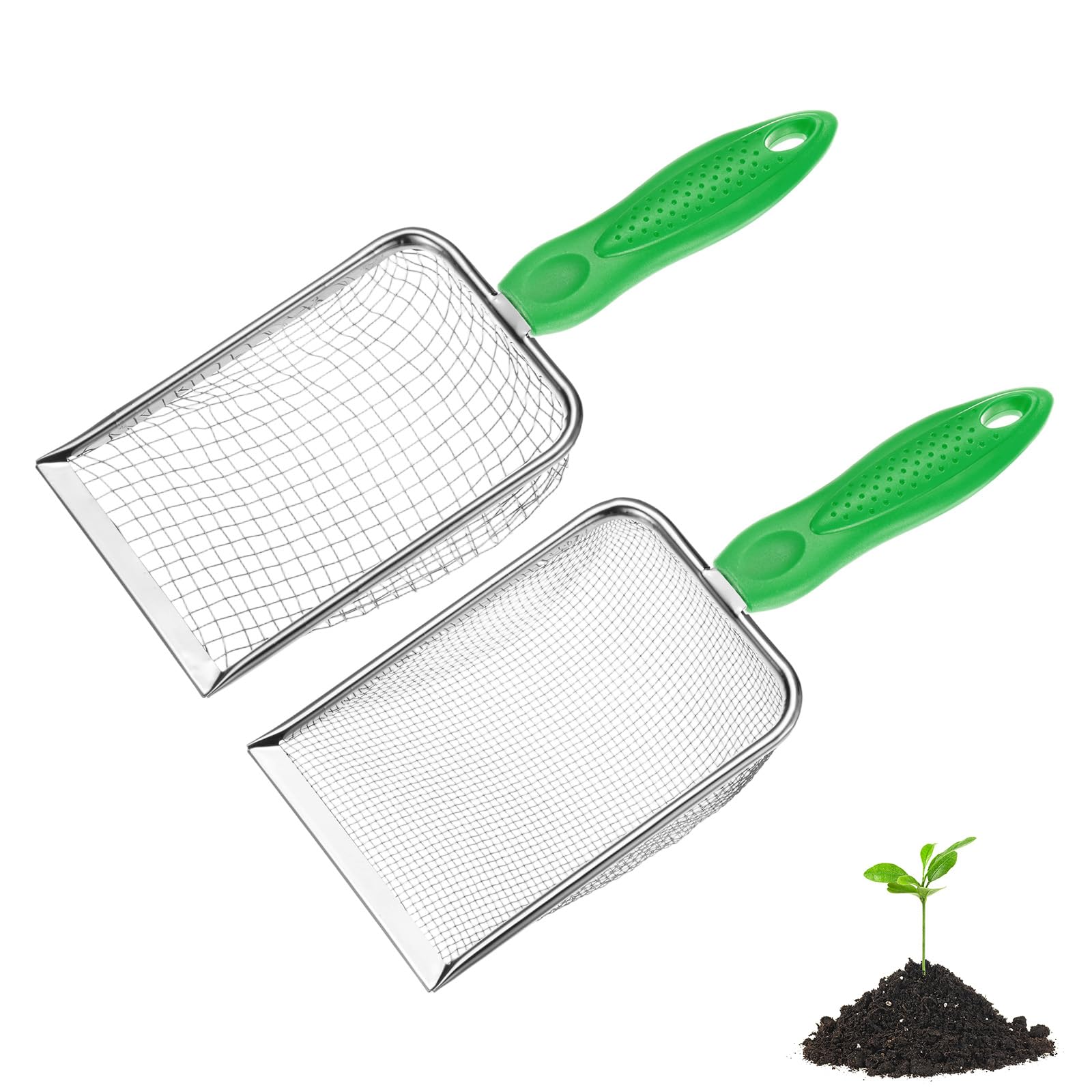 M METERXITY 2-Pack Gardening Soil Sifter, 5/2 mm Mesh Stainless Steel Portable Gardening…