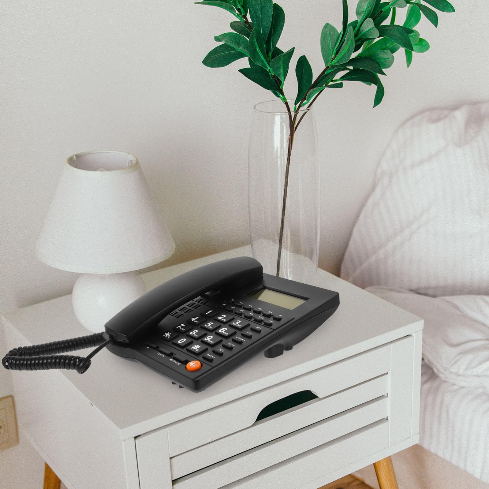 COHEALI Telefono Fisso per Anziani Tasti Grandi e Display Chiamate, Materiale ABS Resistente, Facile da Usare per Casa e Ufficio, Colore Nero
