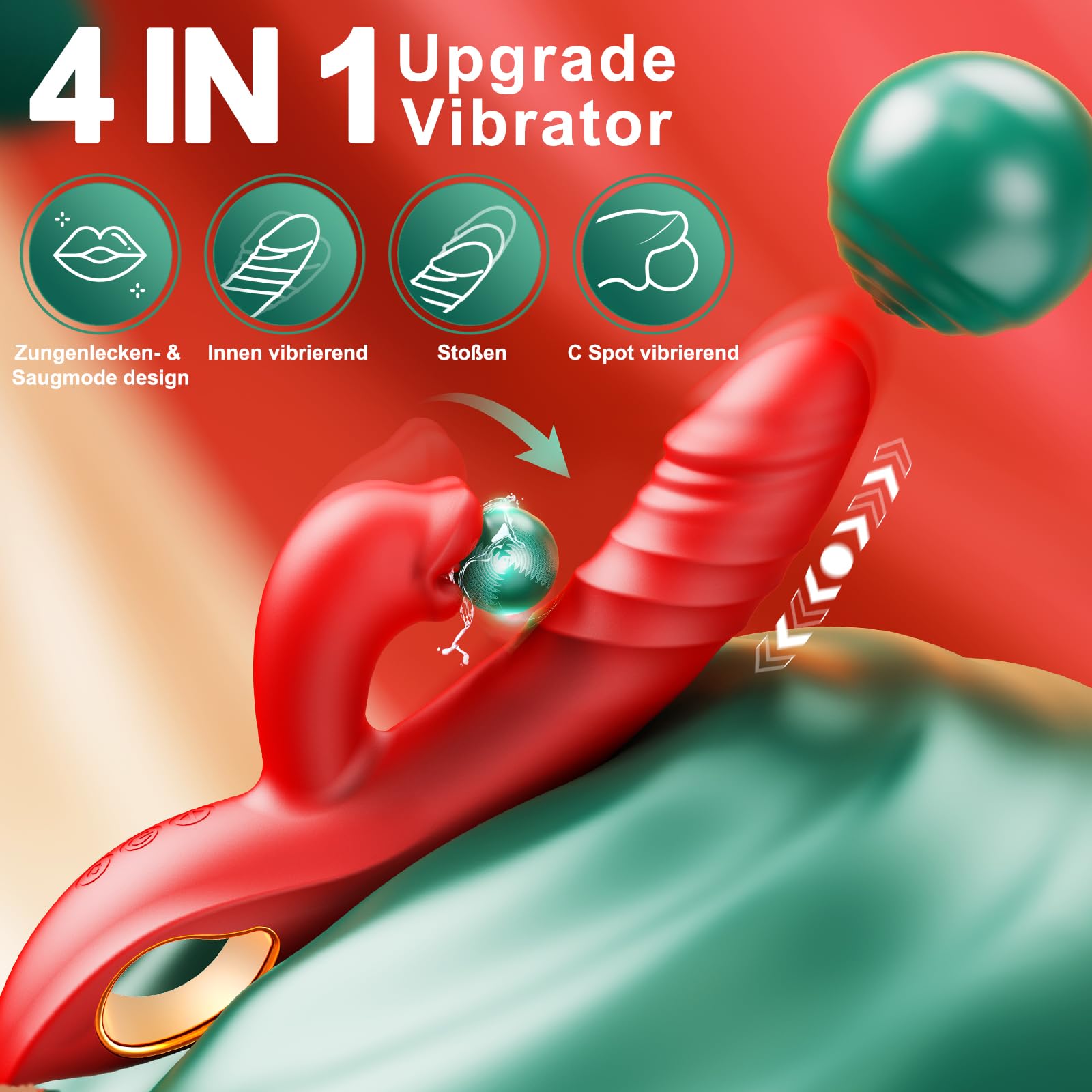 Vibratoreper Donna Professionale, Sex Toys, 3 in 1 Vibratore Clitoride, Succhia Clotoride per Donna, 10 Modalità di Vibrazione Integrate, 5 Modalità di Aspirazione, Impermeabile, Rosso