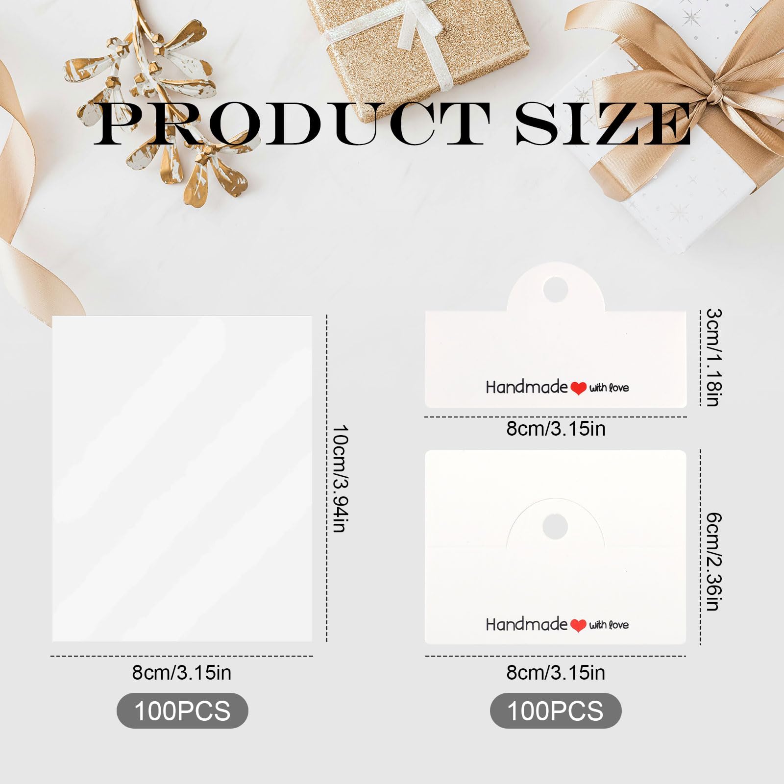 100pcs Jewelry Package Bags, Premium Paper Jewelry Display Bags for Small Business with 100pcs Transparent Plastic Bags for Bracelets Necklaces Package Display Supplies(White) - Image 2