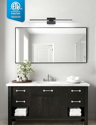 Miniatura 5 de VOLISUN Lámpara de tocador de baño de 31.5 pulgadas, 5CCT regulable, lámpara LED de baño de 28 W sobre el espejo, luces de tocador de barra negra